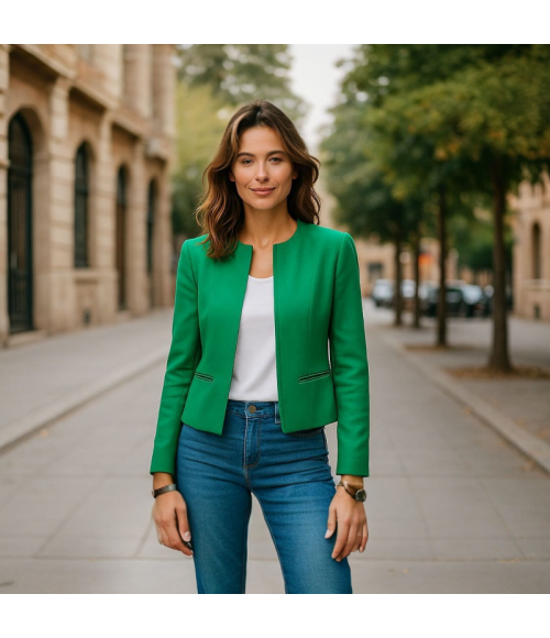Veste  sans col femme-haut élégant  -mode actuelle-intemporel