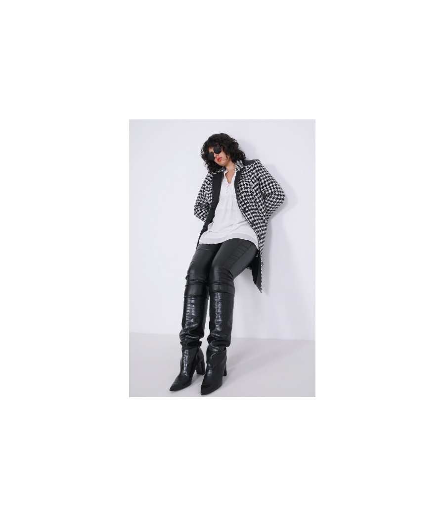 Manteau  pied de coq femme -grandes tailles 
 confortable-contemporain Marque JMP -made in France